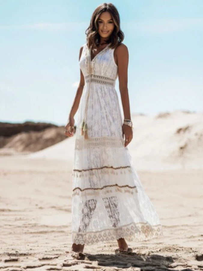 Frances | Women's V-Neck Lace Maxi Dress