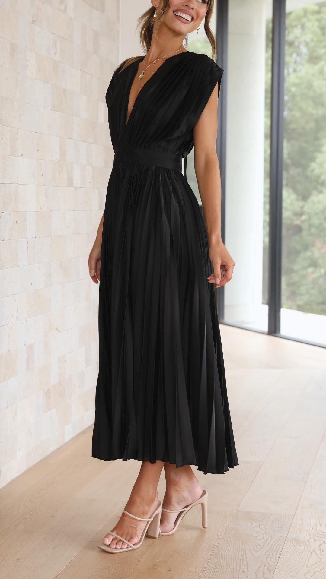 Enid | Women's V-Neck Fit & Flare Midi Dress