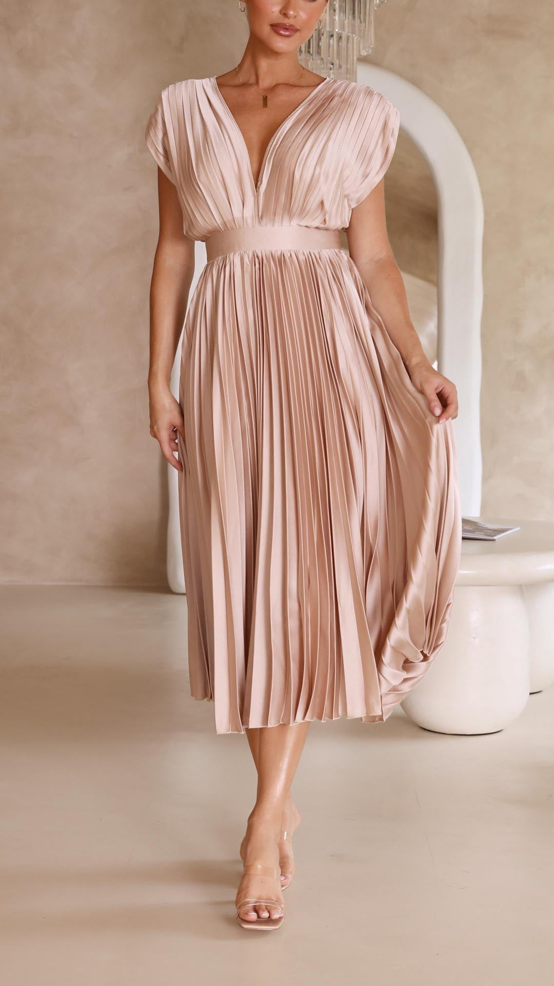 Enid | Women's V-Neck Fit & Flare Midi Dress