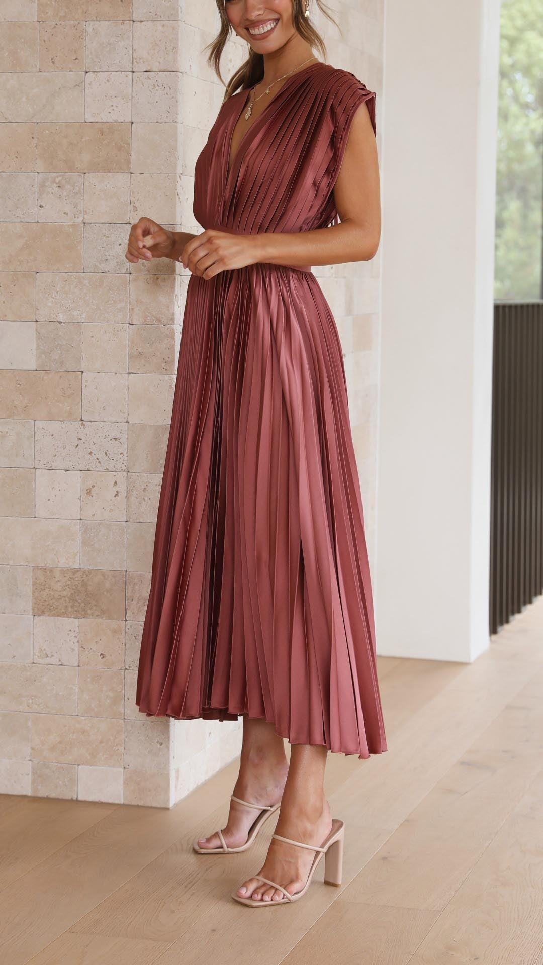 Enid | Women's V-Neck Fit & Flare Midi Dress