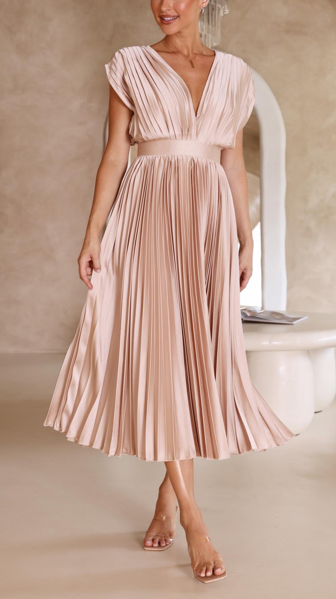 Enid | Women's V-Neck Fit & Flare Midi Dress