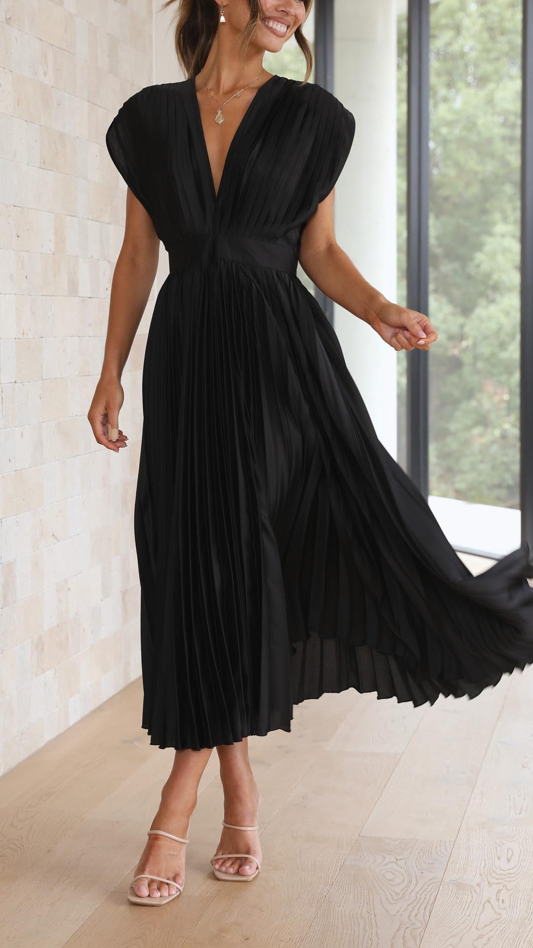 Enid | Women's V-Neck Fit & Flare Midi Dress