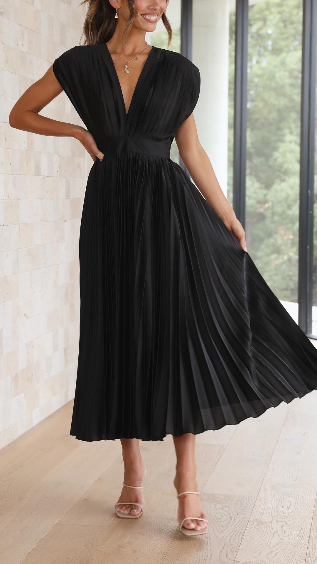 Enid | Women's V-Neck Fit & Flare Midi Dress