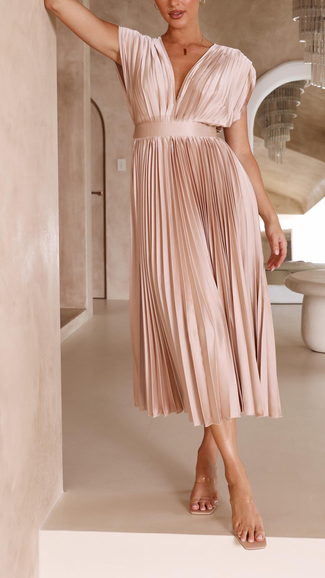Enid | Women's V-Neck Fit & Flare Midi Dress