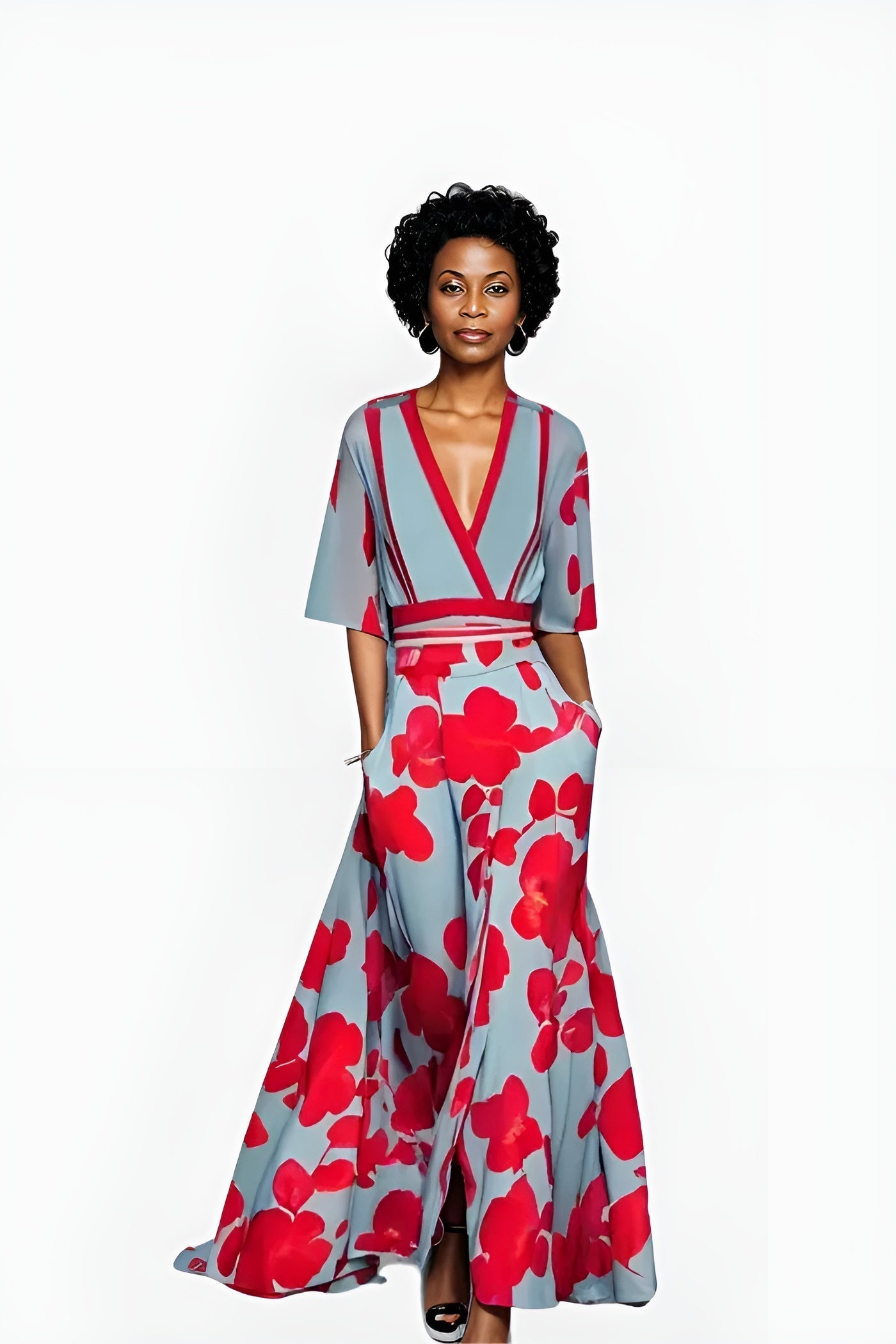 Freya | Women's V-Neck Floral Wrap Maxi Dress