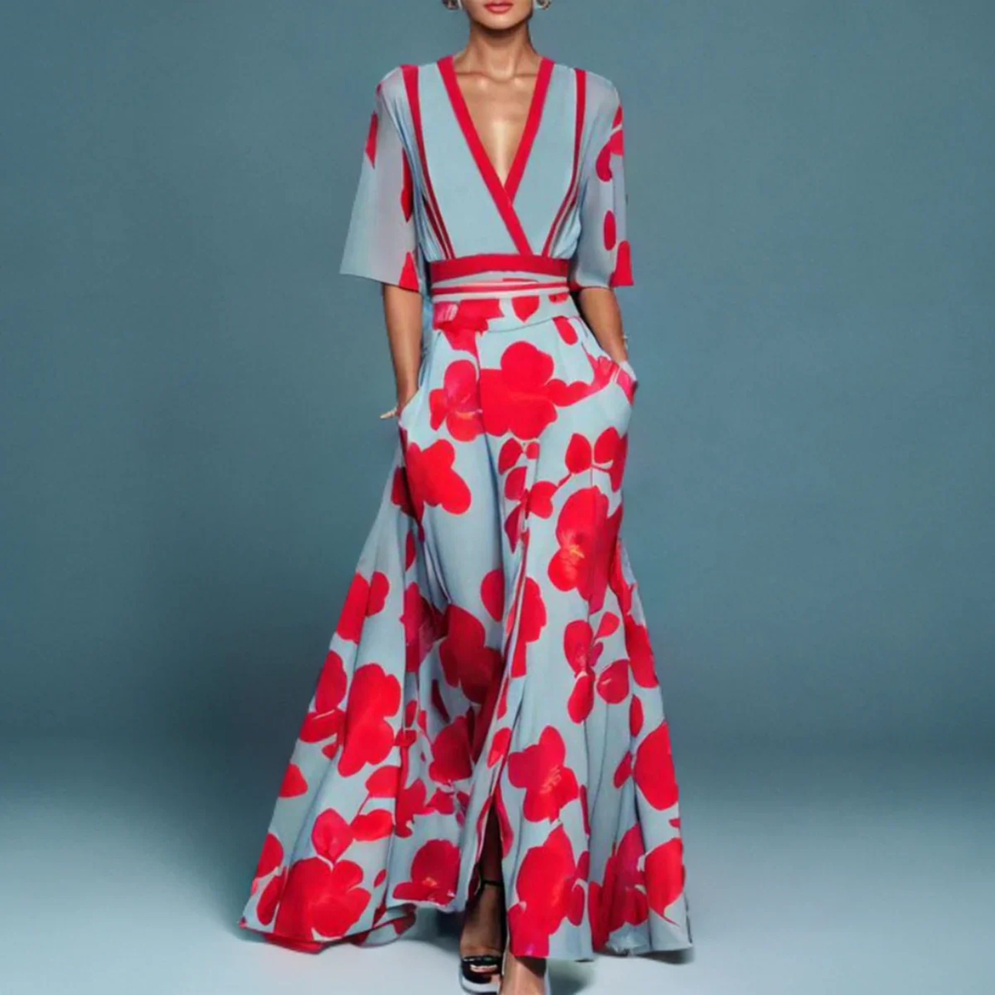 Freya | Women's V-Neck Floral Wrap Maxi Dress