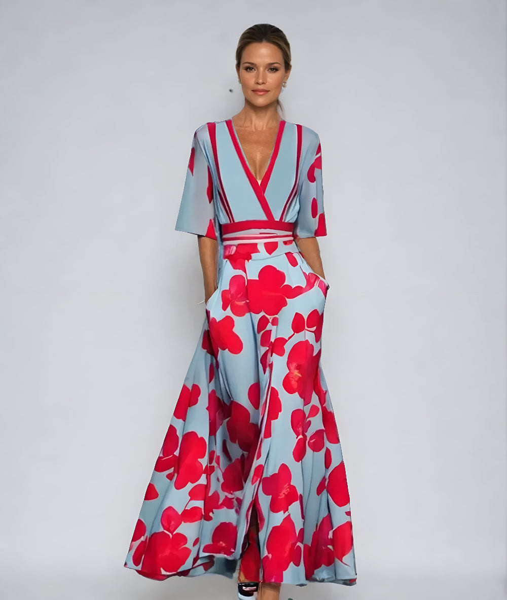 Freya | Women's V-Neck Floral Wrap Maxi Dress