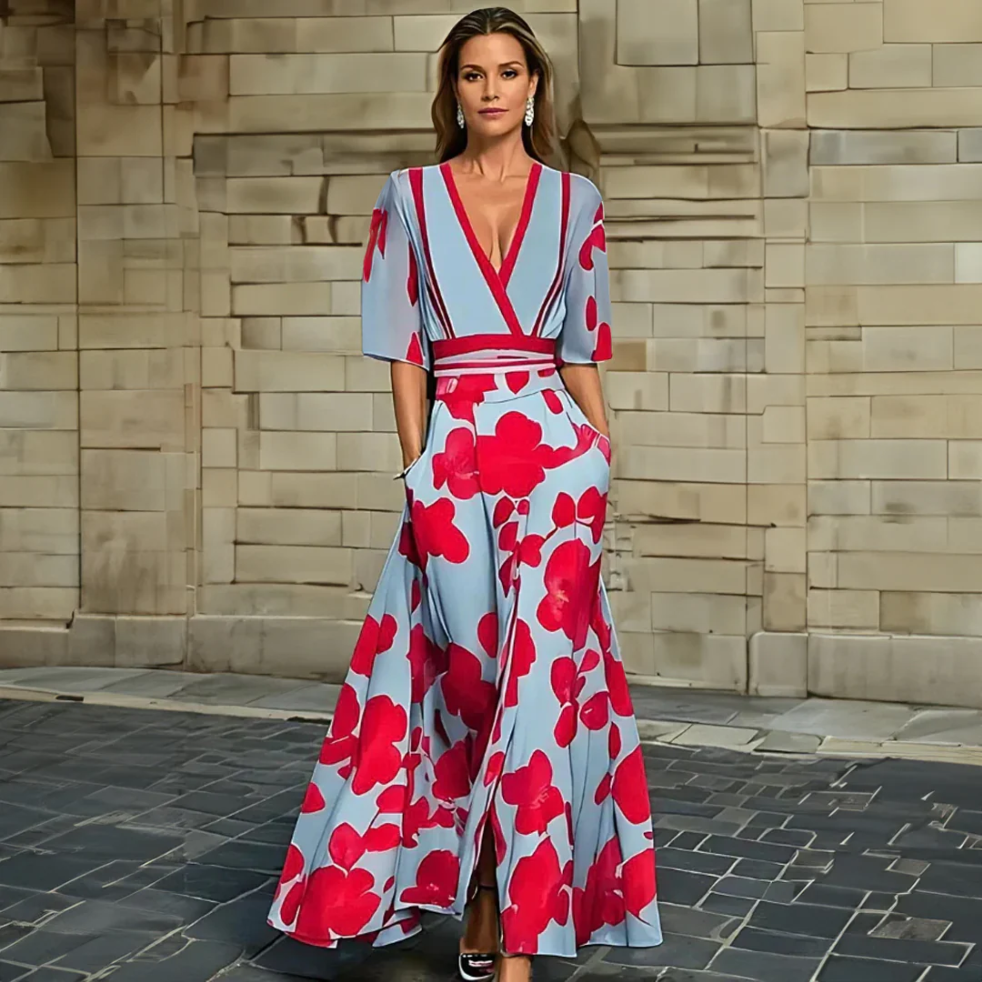 Freya | Women's V-Neck Floral Wrap Maxi Dress