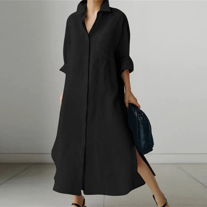 Ella | Women's Long Sleeve Button-Down Maxi Dress