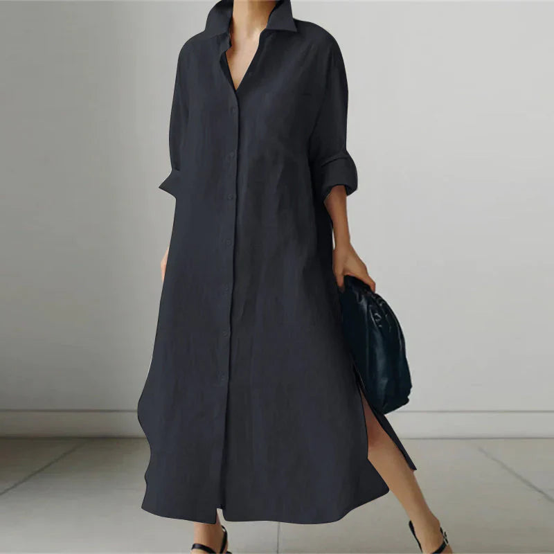 Ella | Women's Long Sleeve Button-Down Maxi Dress