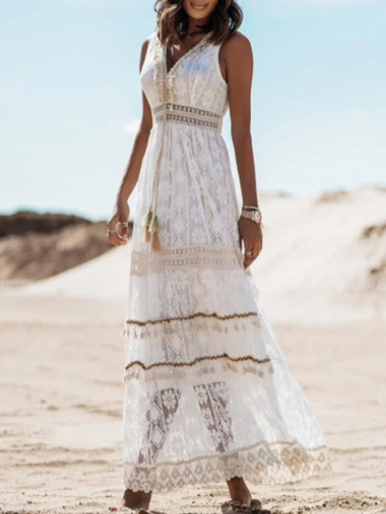 Georgia | Women's V-Neck Lace Maxi Dress