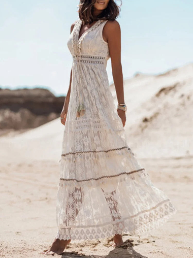 Georgia | Women's V-Neck Lace Maxi Dress