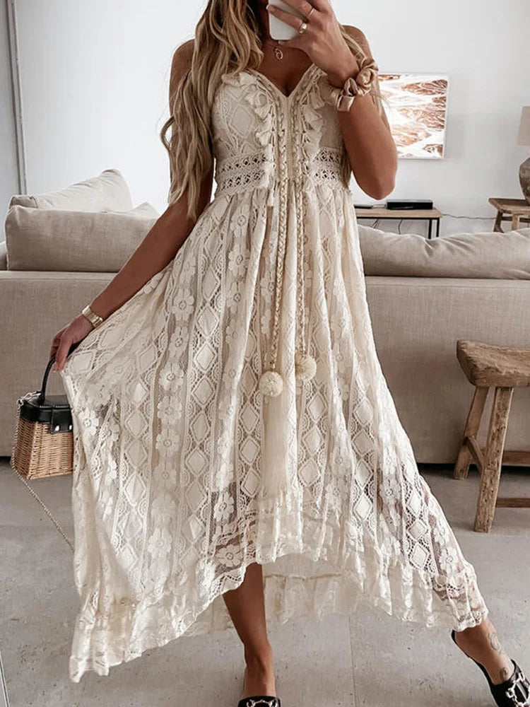 Georgia | Women's V-Neck Lace Maxi Dress