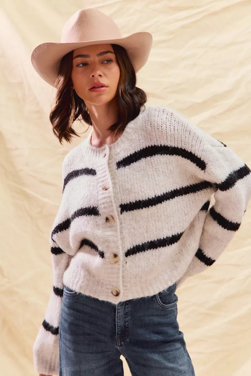 Alize | Women's Striped Button-Down Winter Cardigan