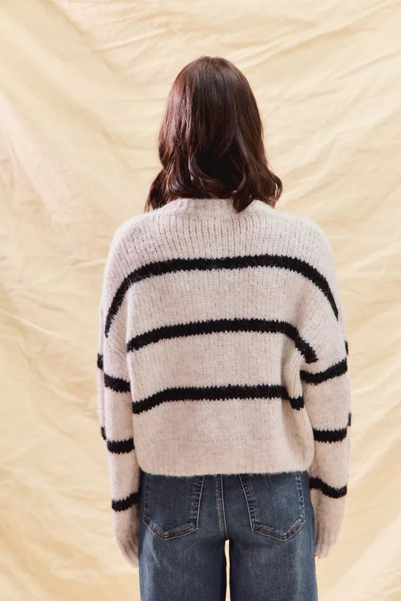 Alize | Women's Striped Button-Down Winter Cardigan