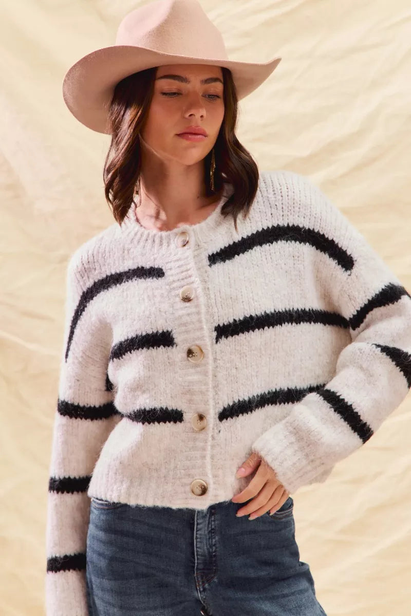 Alize | Women's Striped Button-Down Winter Cardigan
