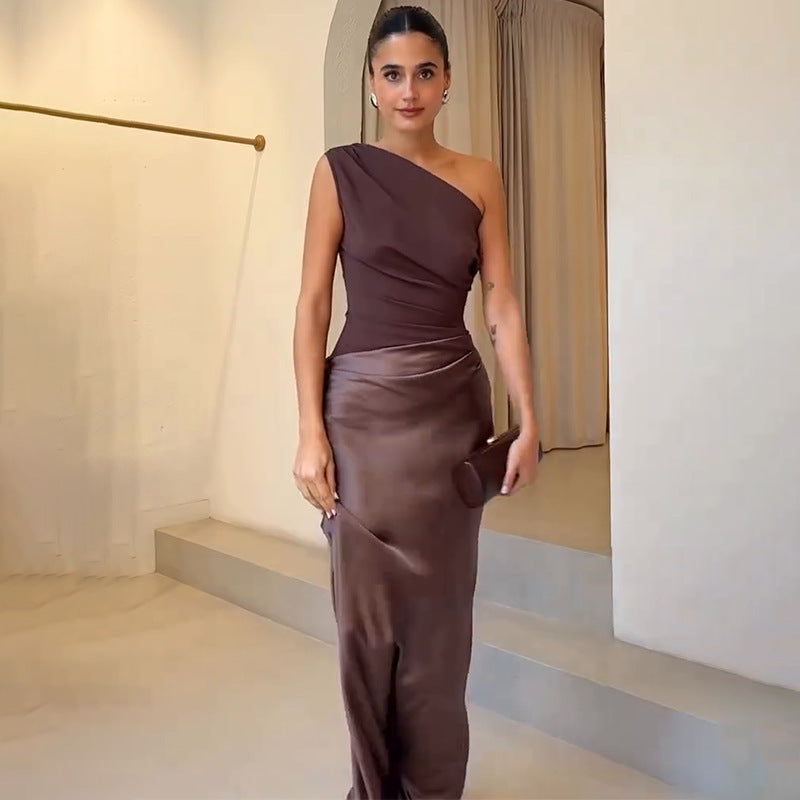 Gwyneth | Women's Sleeveless One Shoulder Maxi Dress
