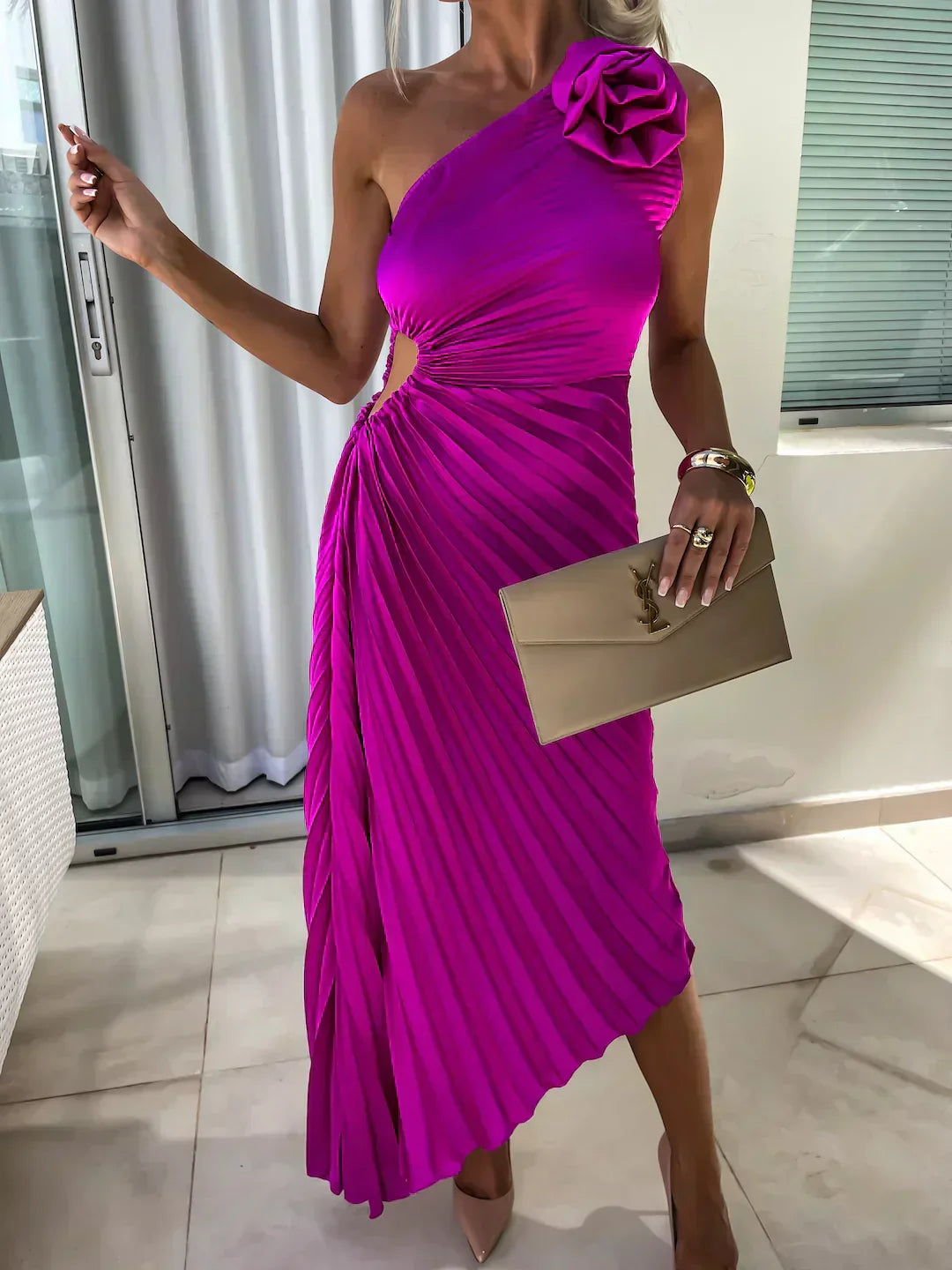 Petra | Elegant Shoulder Pleated Dress