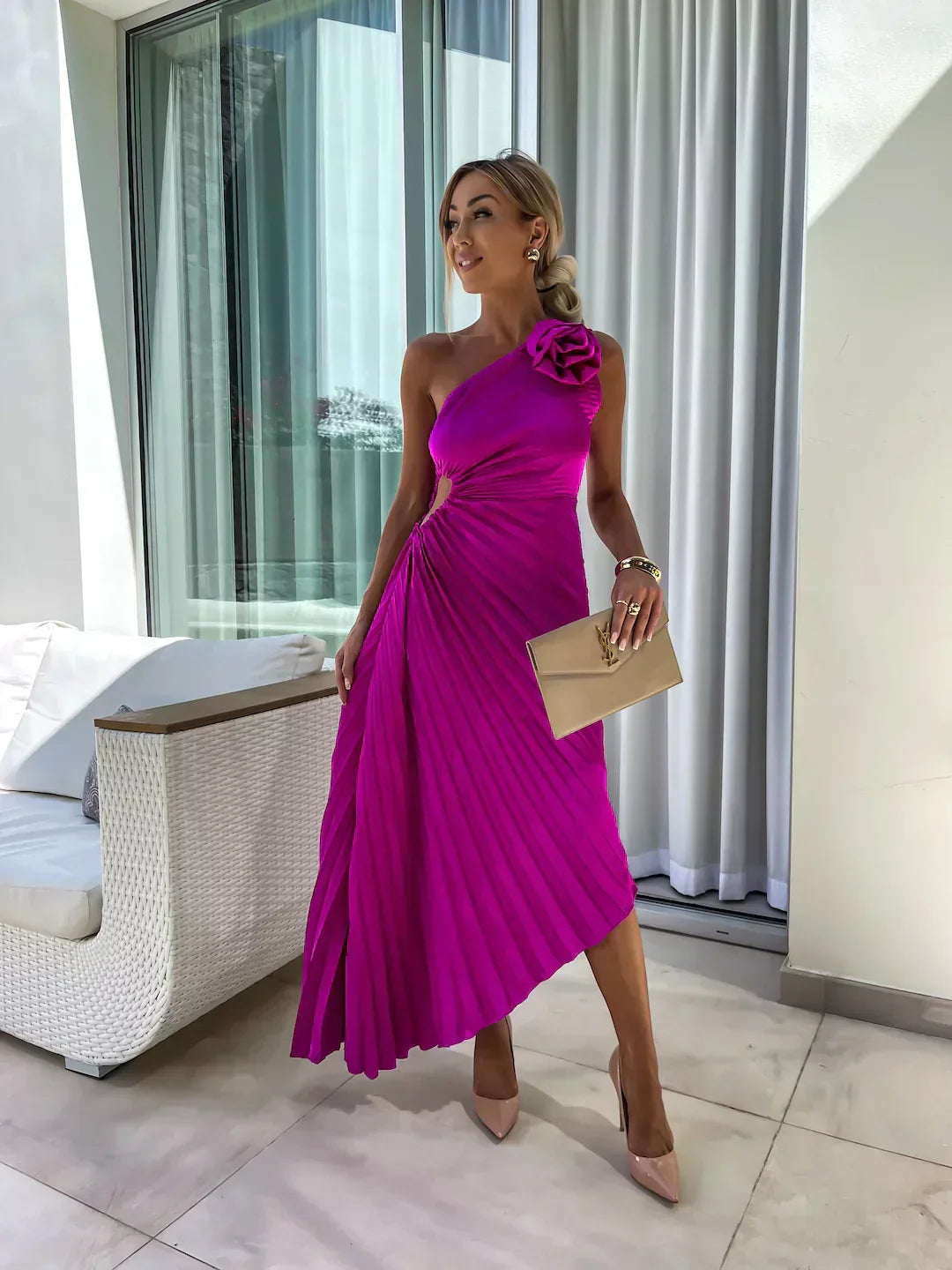 Petra | Elegant Shoulder Pleated Dress