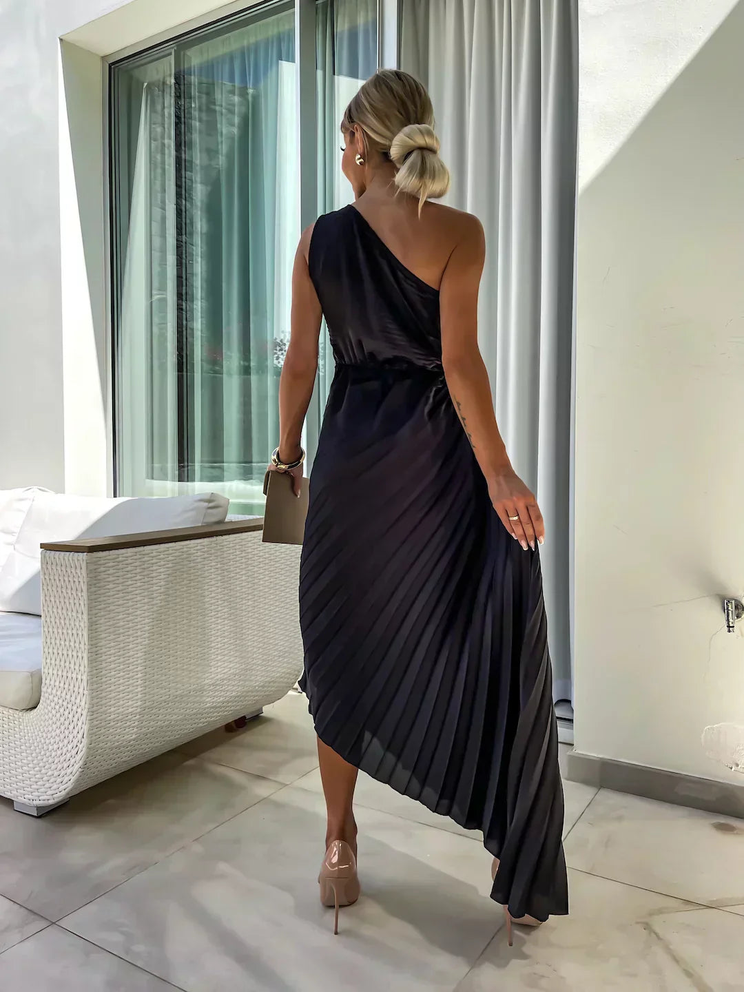 Petra | Elegant Shoulder Pleated Dress