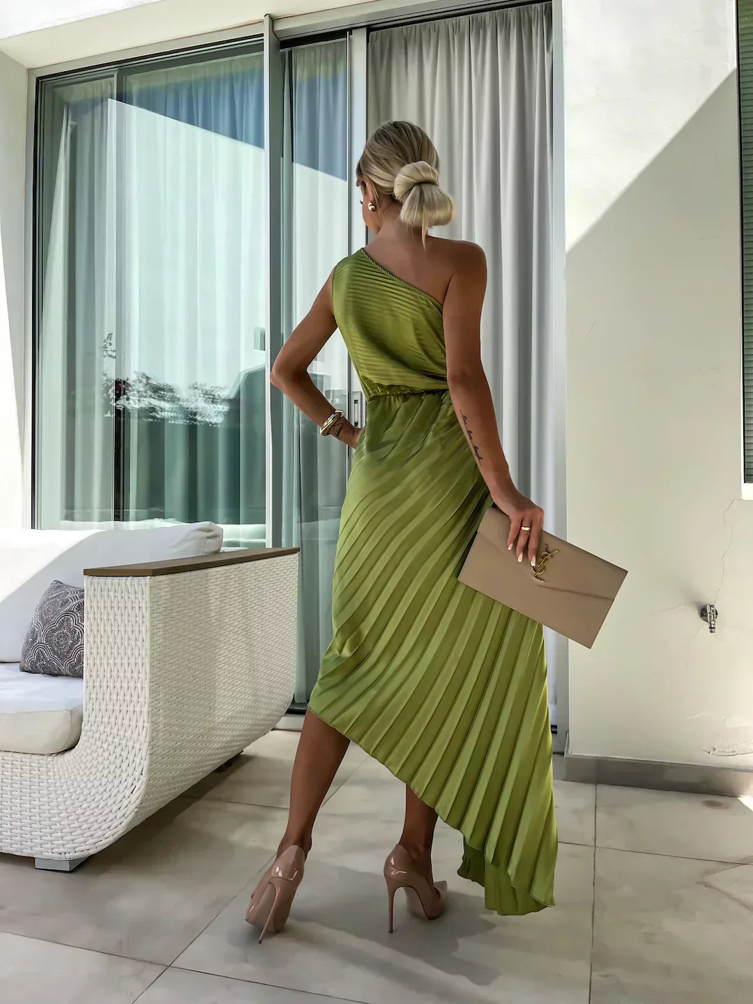 Petra | Elegant Shoulder Pleated Dress
