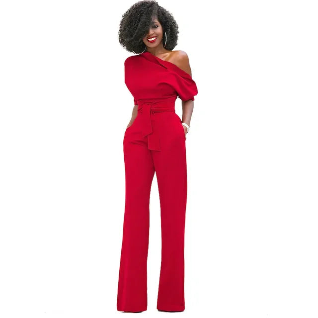 Gwen | Women's One Shoulder Belted Jumpsuit
