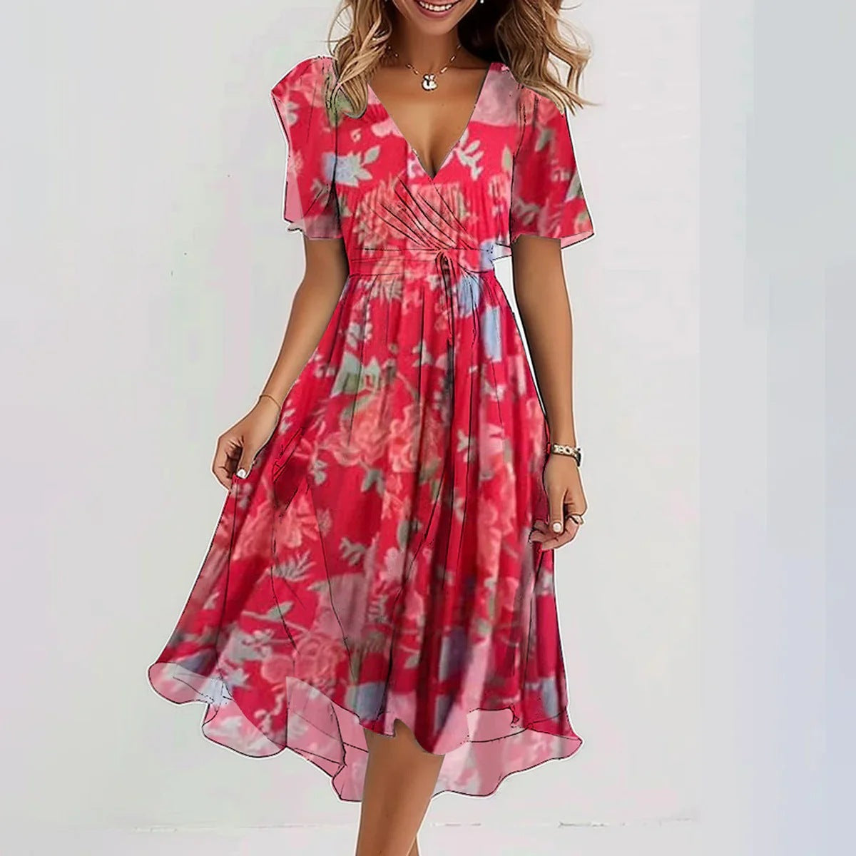 Harriet | Women's V-Neck Wrap Midi Dress