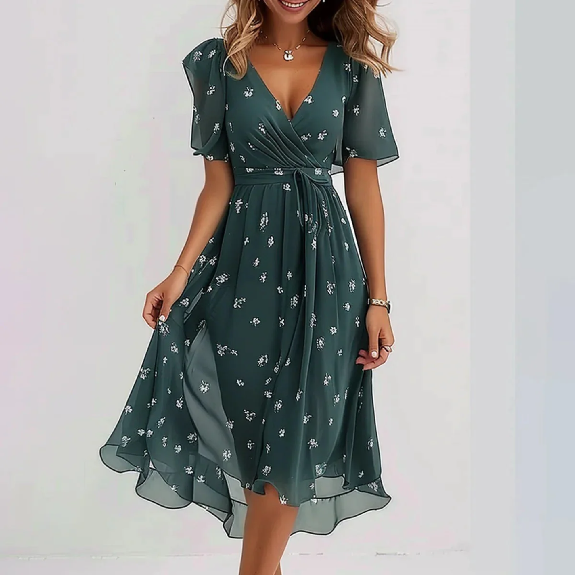 Harriet | Women's V-Neck Wrap Midi Dress