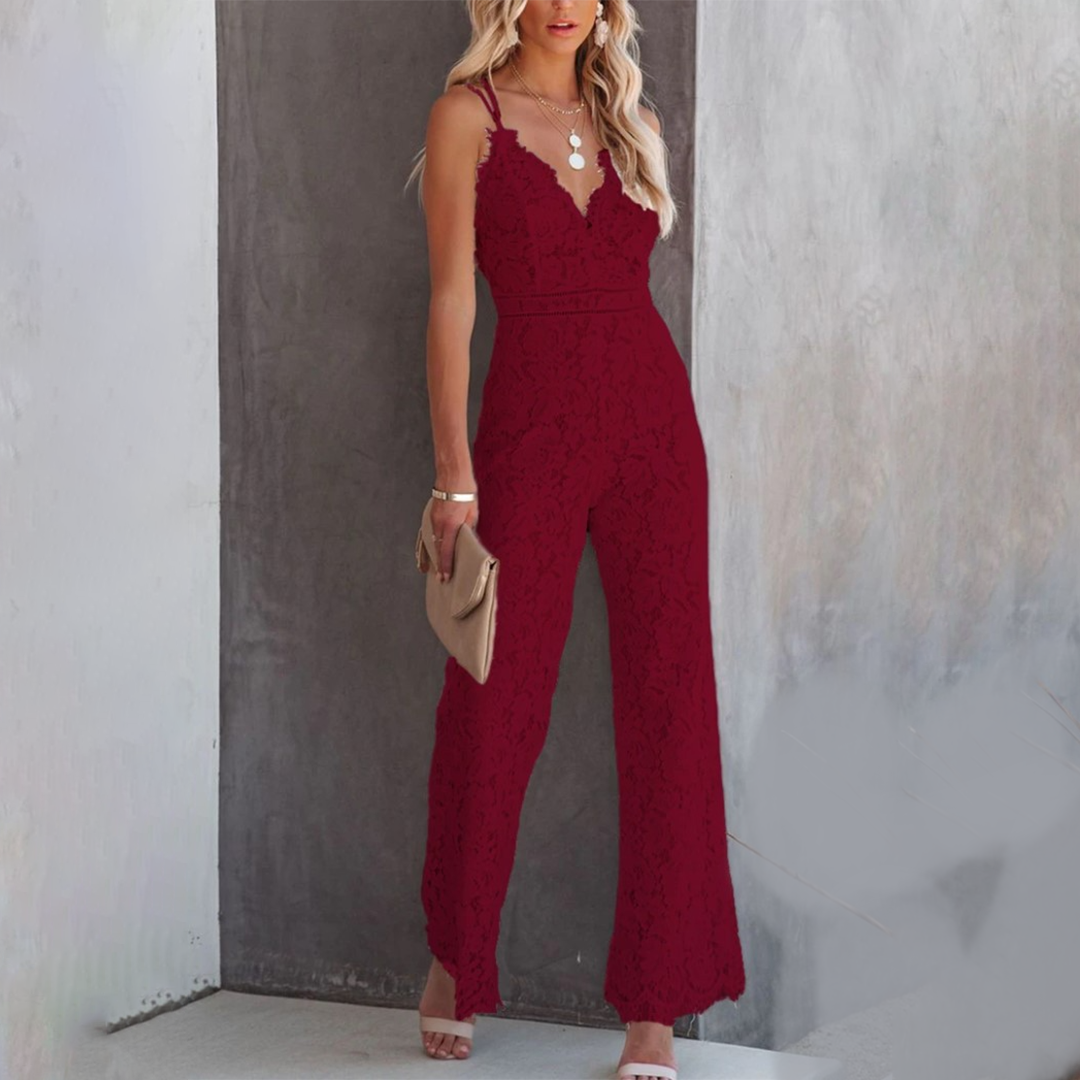 Gwendolyn | Women's Lace V-Neck Wide Leg Jumpsuit