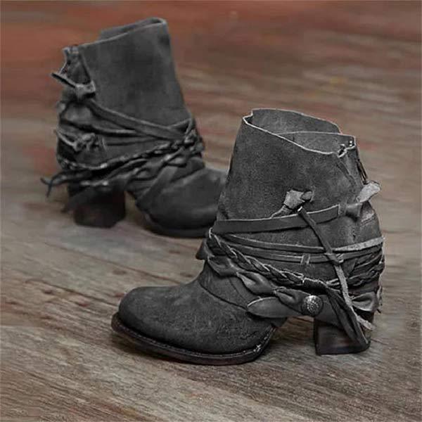 Elsinore | Women's Ankle Boots – Chic Faux Leather Western Design – Cozy Block Heel
