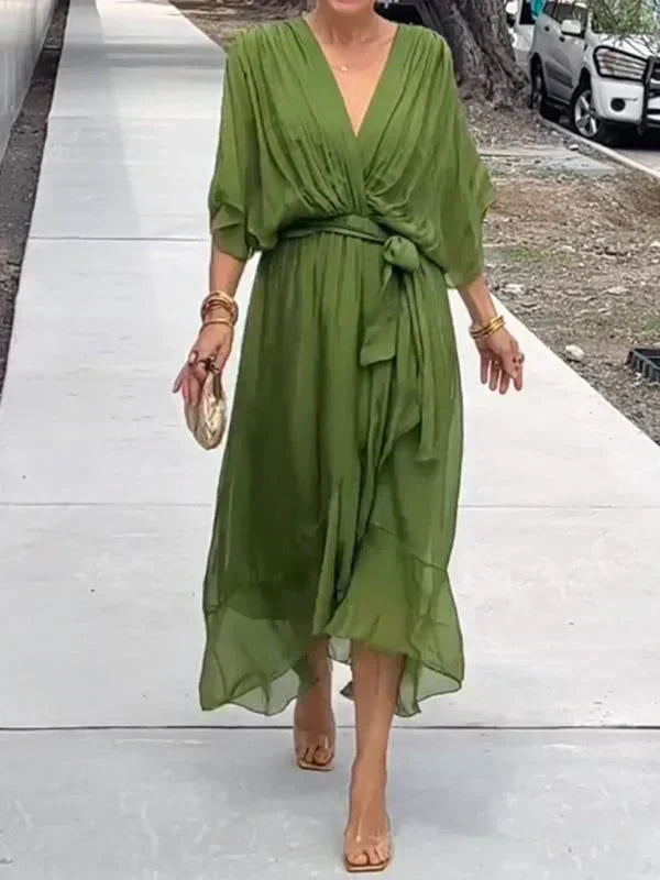 Ophelia | Luxurious Soft V-Neck Silk Dress for Women