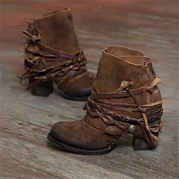 Elsinore | Women's Ankle Boots – Chic Faux Leather Western Design – Cozy Block Heel