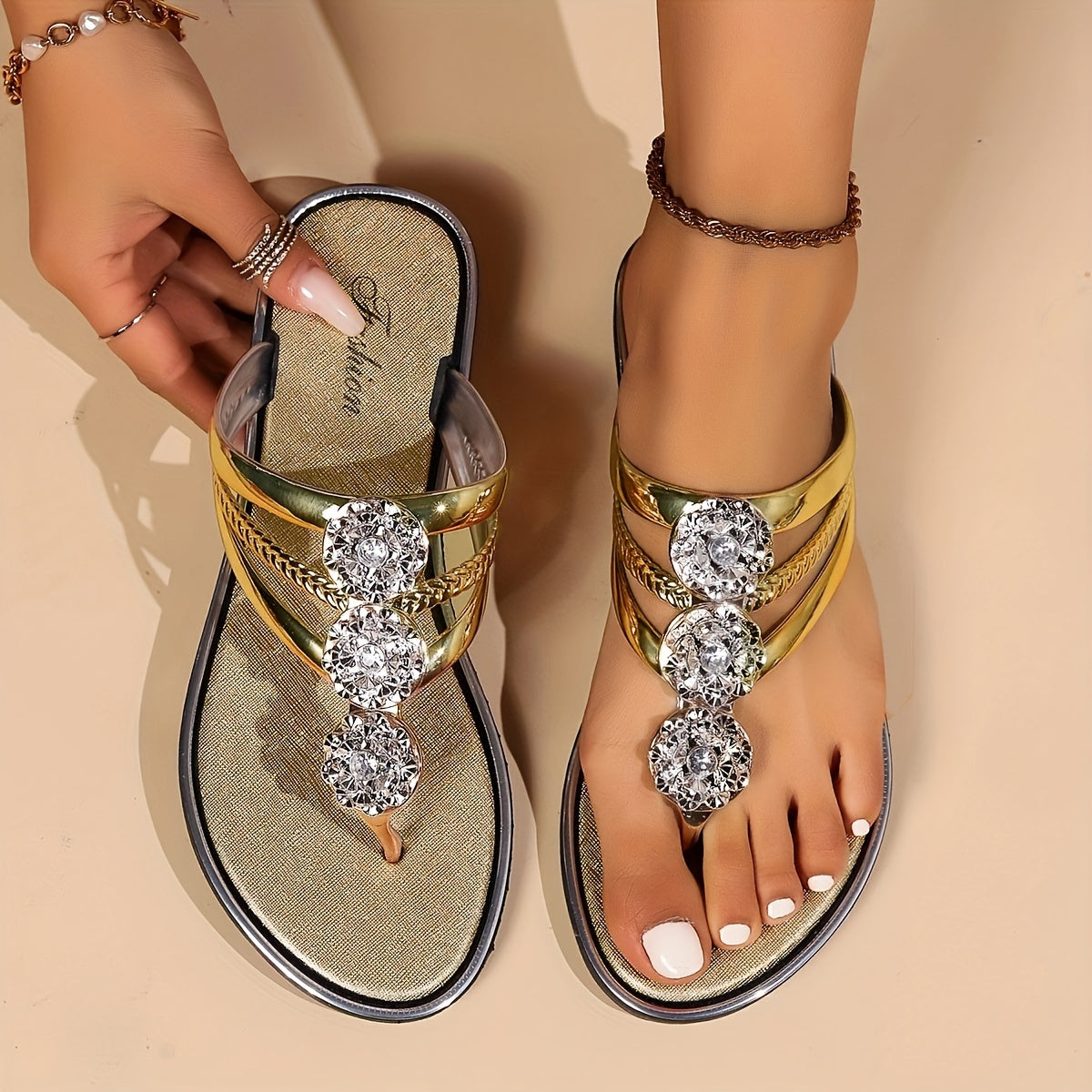 Sloane | Orthopedic Rhinestone Thong Sandals