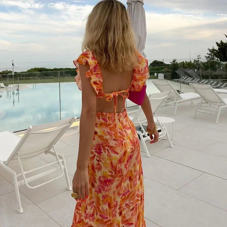 Evelyn | Women's Ruffle V-Neck Midi Dress