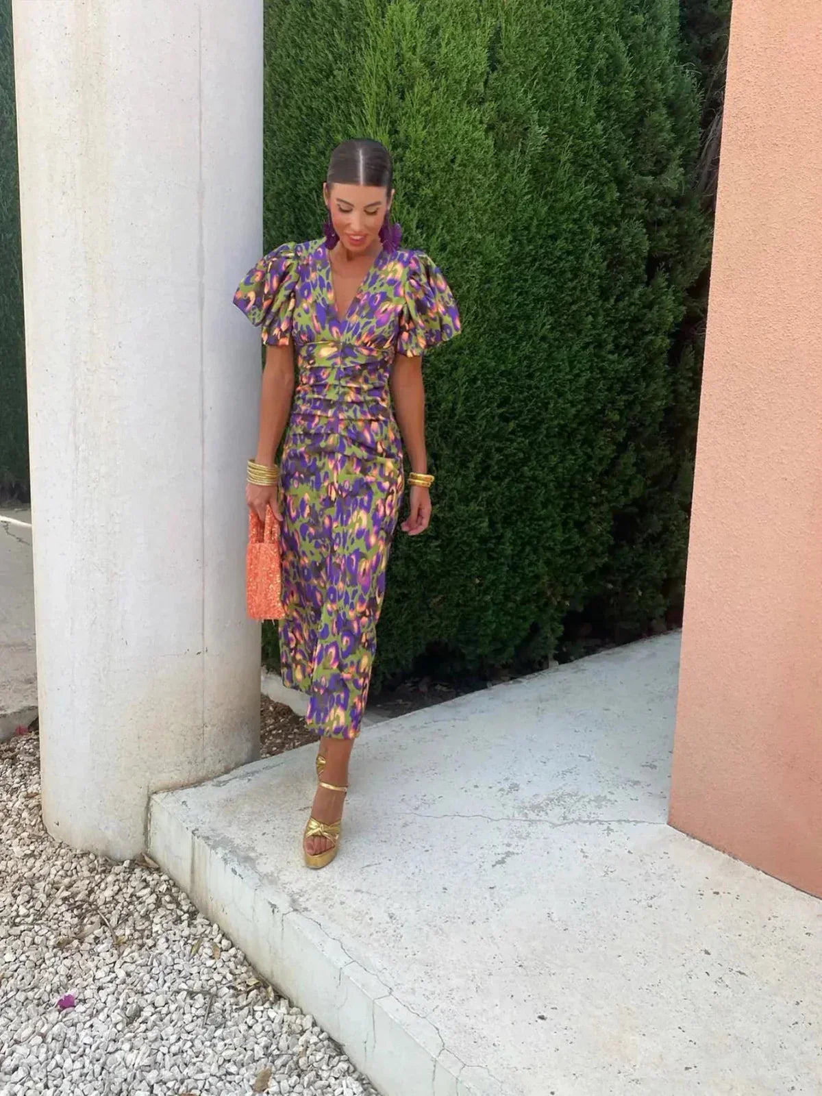 Norma | Women’s Elegant Puff Sleeve Printed Dress