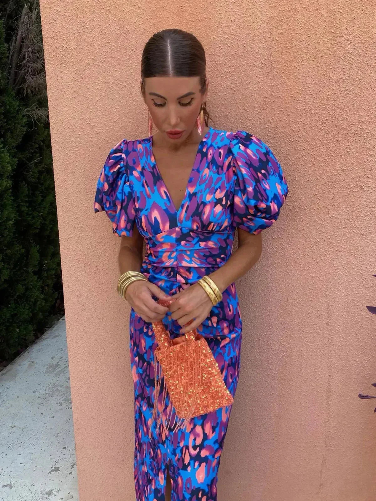 Norma | Women’s Elegant Puff Sleeve Printed Dress