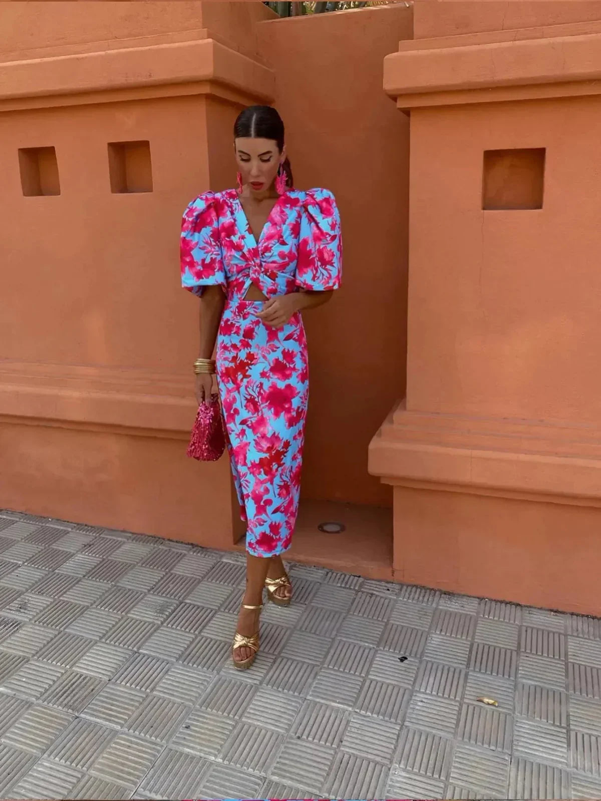 Norma | Women’s Elegant Puff Sleeve Printed Dress