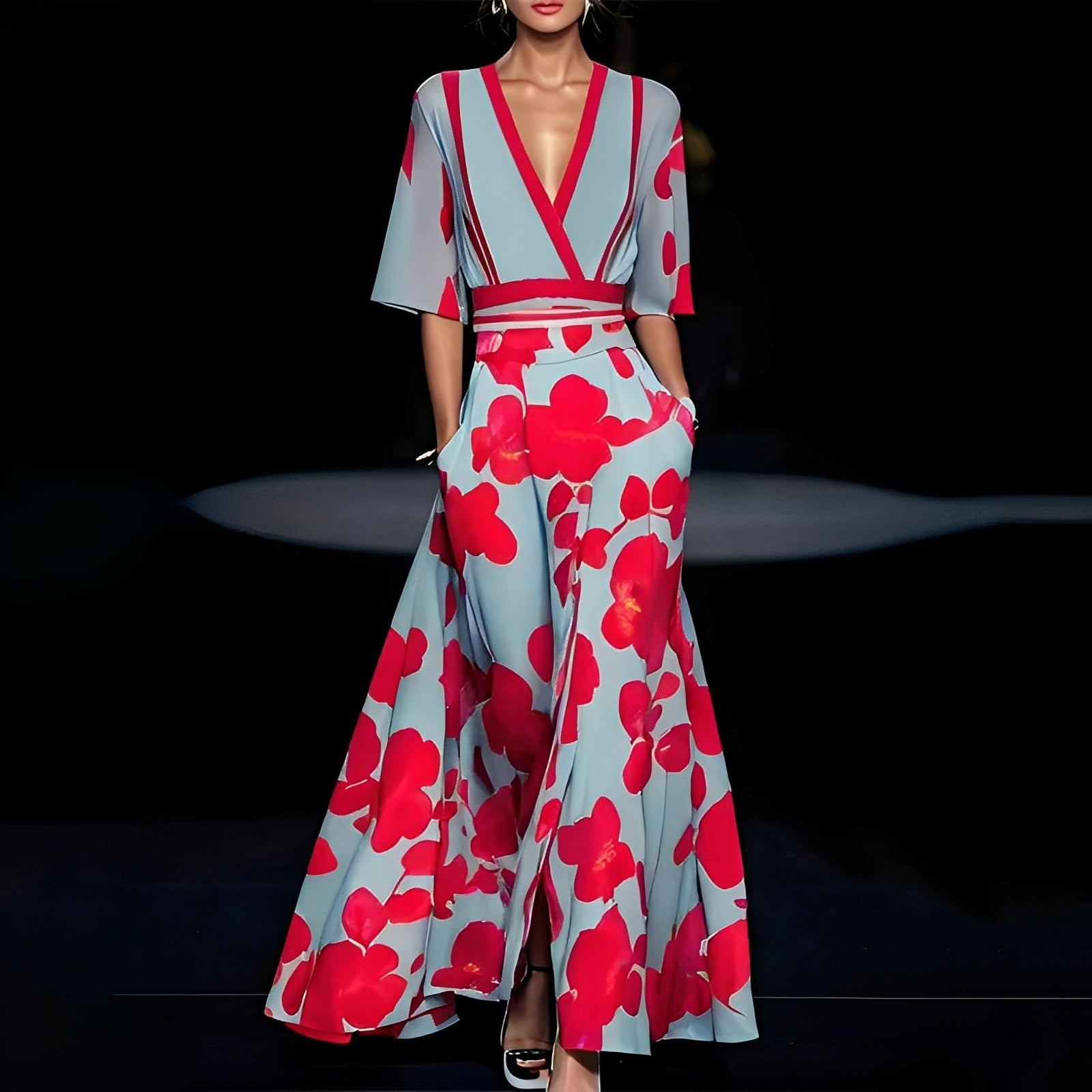 Gisela | Women's V-Neck A-Line Maxi Dress