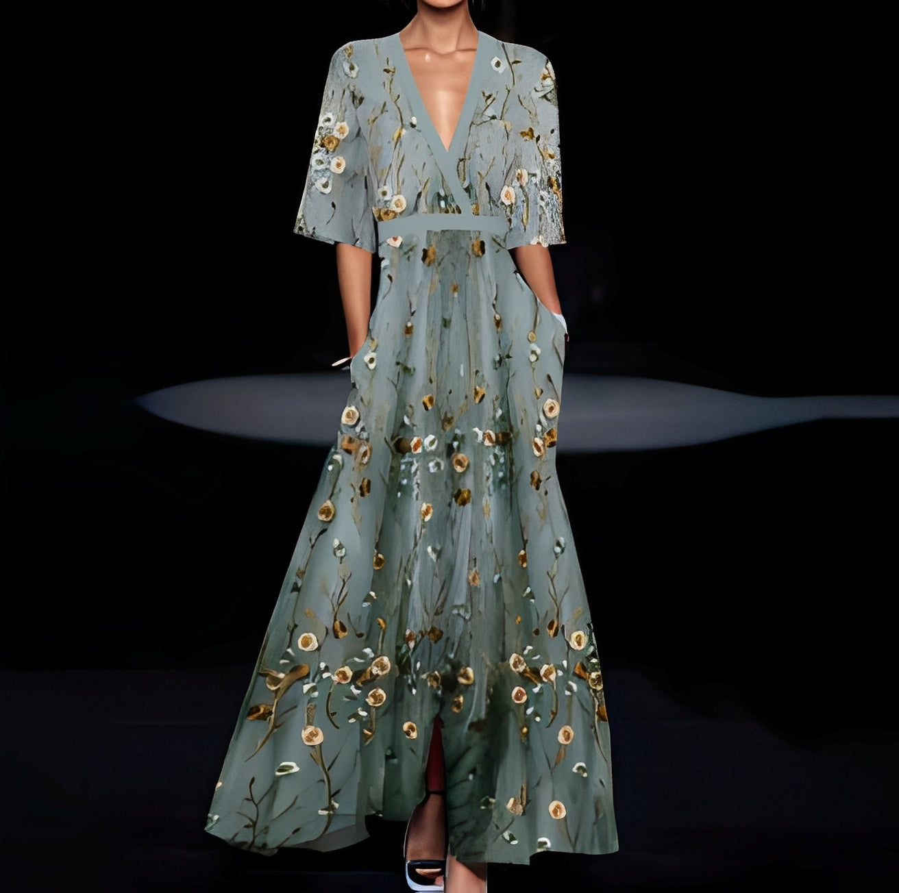 Gisela | Women's V-Neck A-Line Maxi Dress