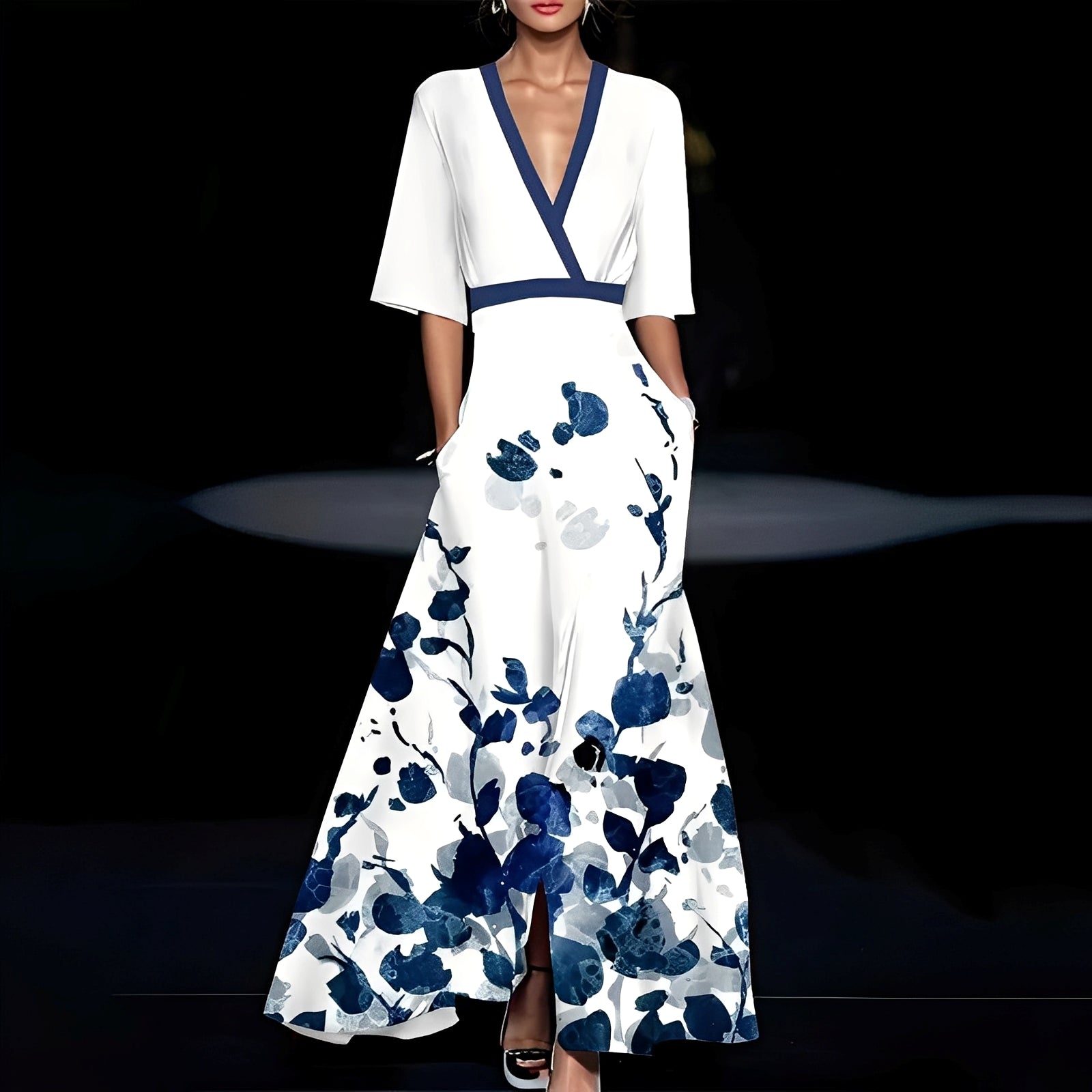 Gisela | Women's V-Neck A-Line Maxi Dress