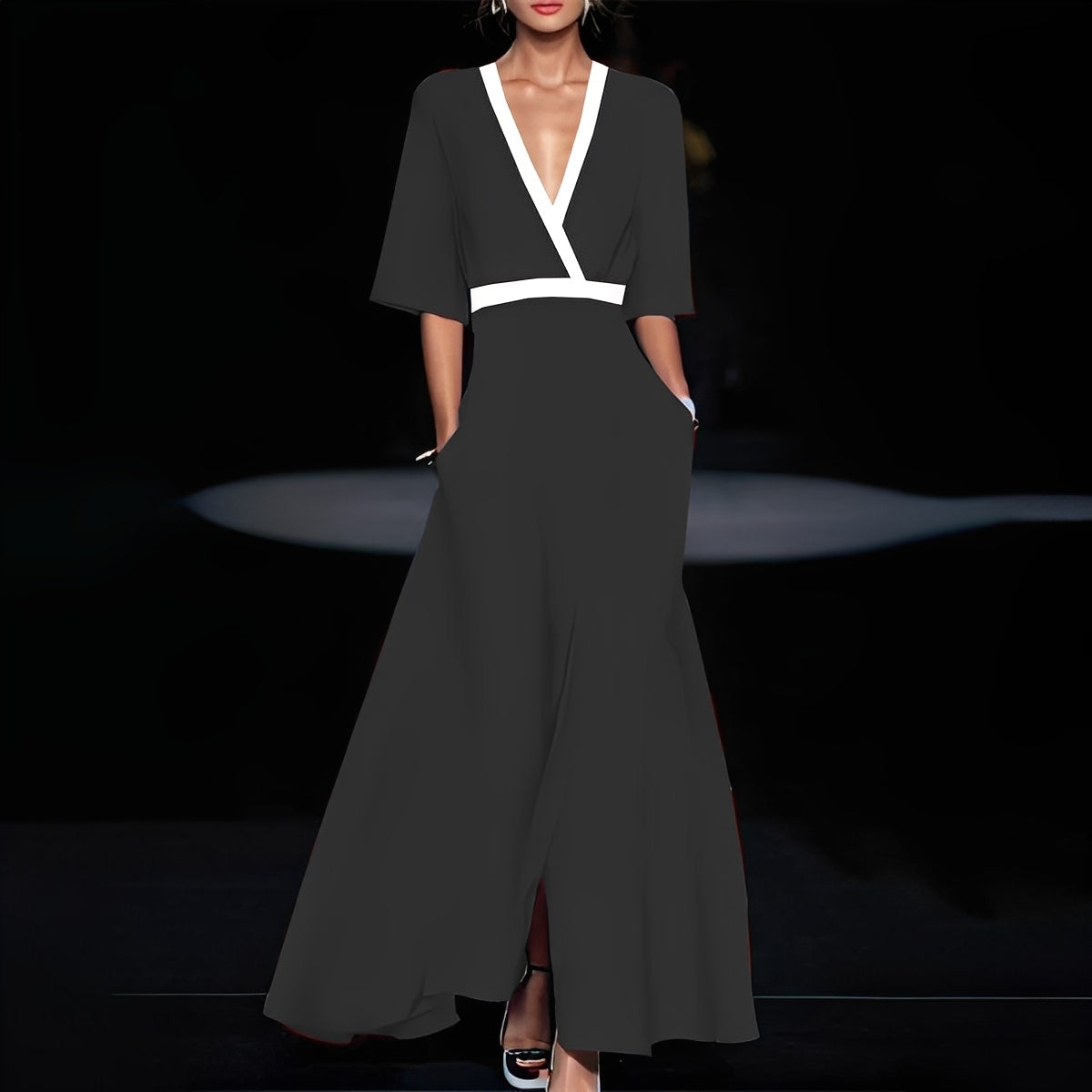 Gisela | Women's V-Neck A-Line Maxi Dress