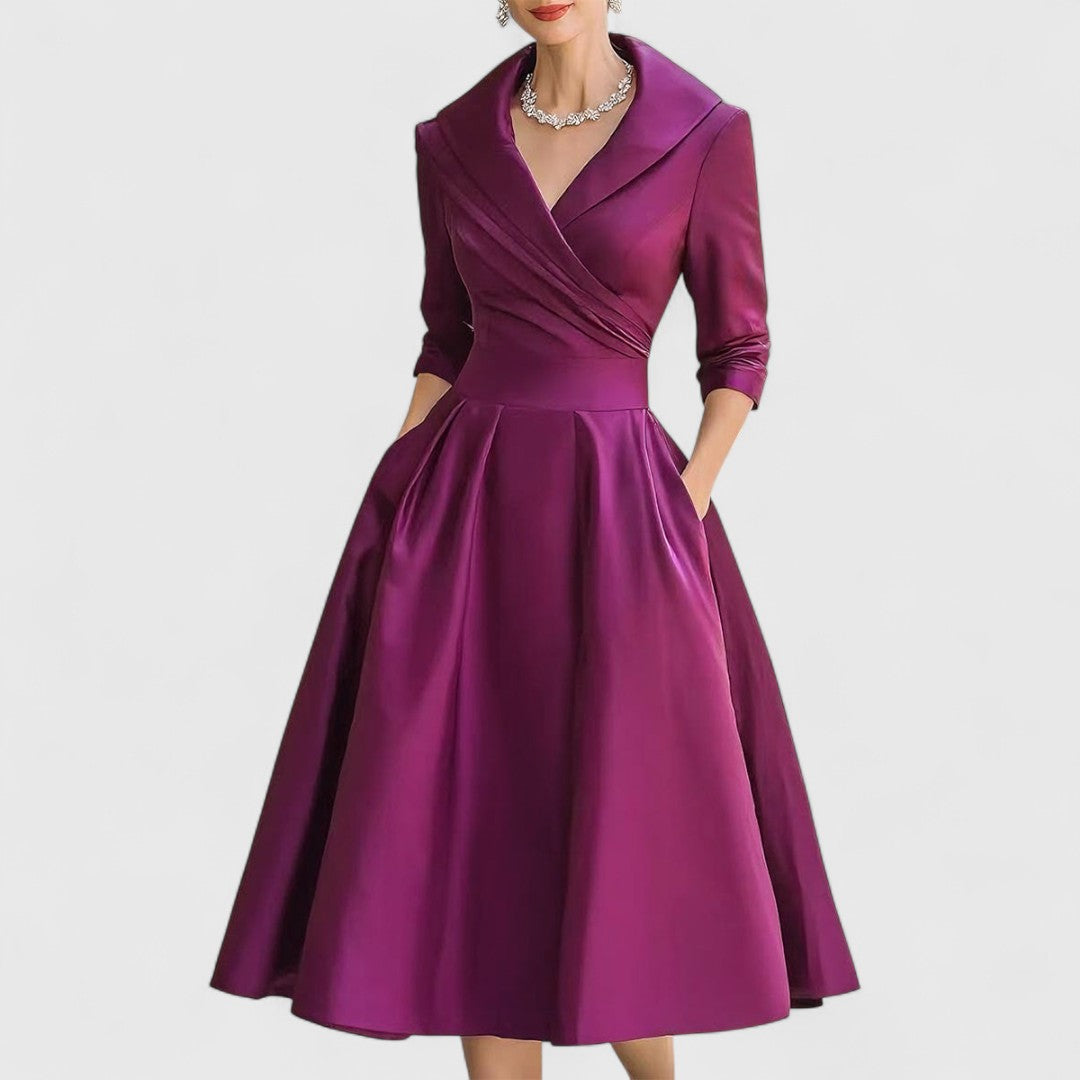 Dinah | Women's V-Neck A-Line Midi Dress
