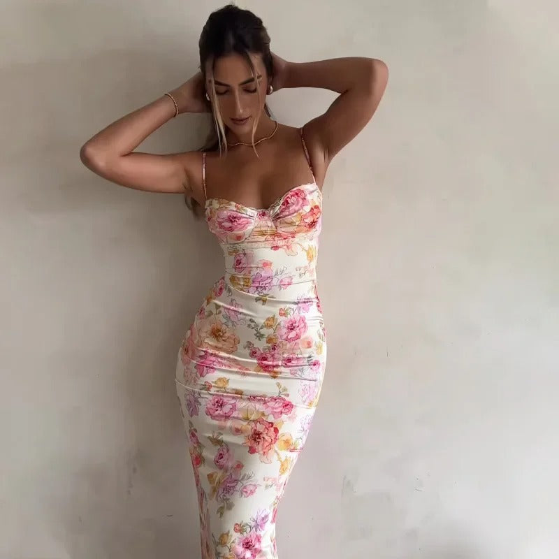 Muriel | Elegant Floral Maxi Dress with Lace Trim