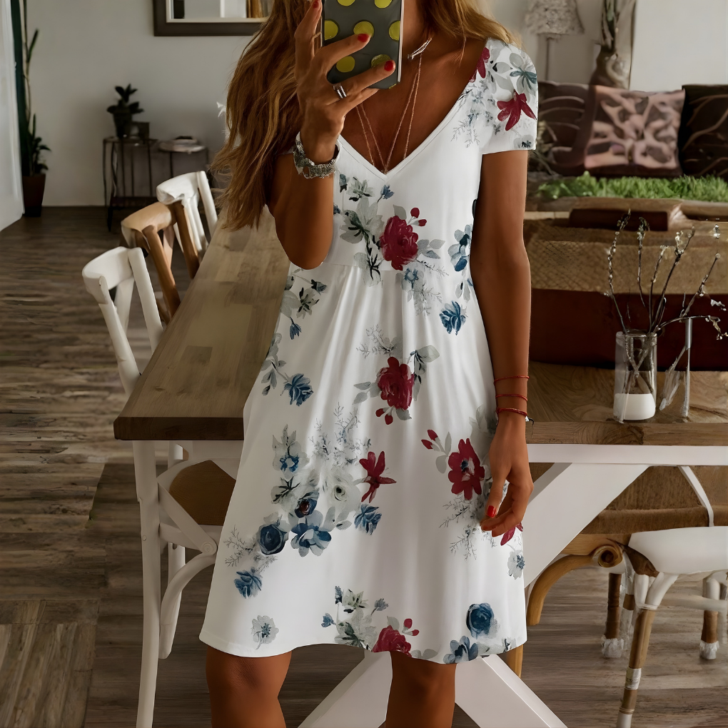 Georgiana | Women's V-Neck A-Line Midi Dress