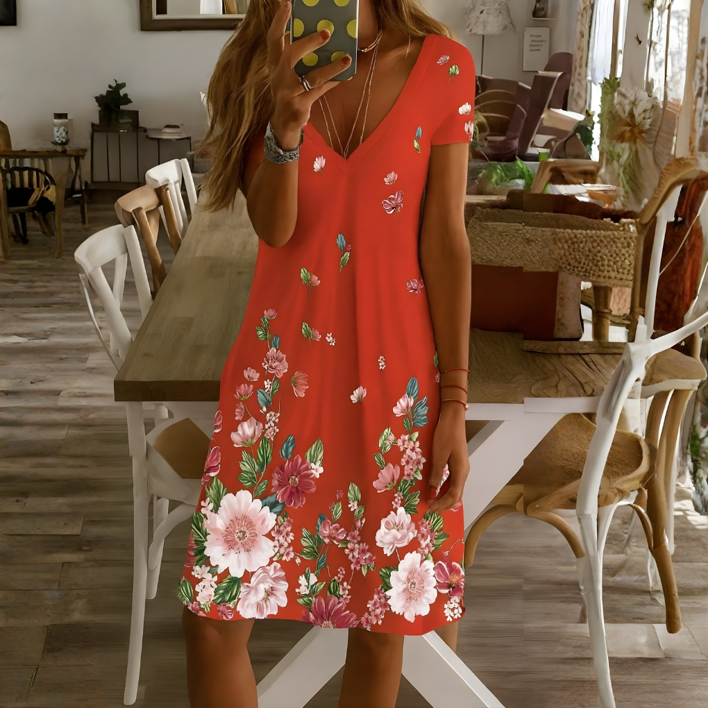 Georgiana | Women's V-Neck A-Line Midi Dress
