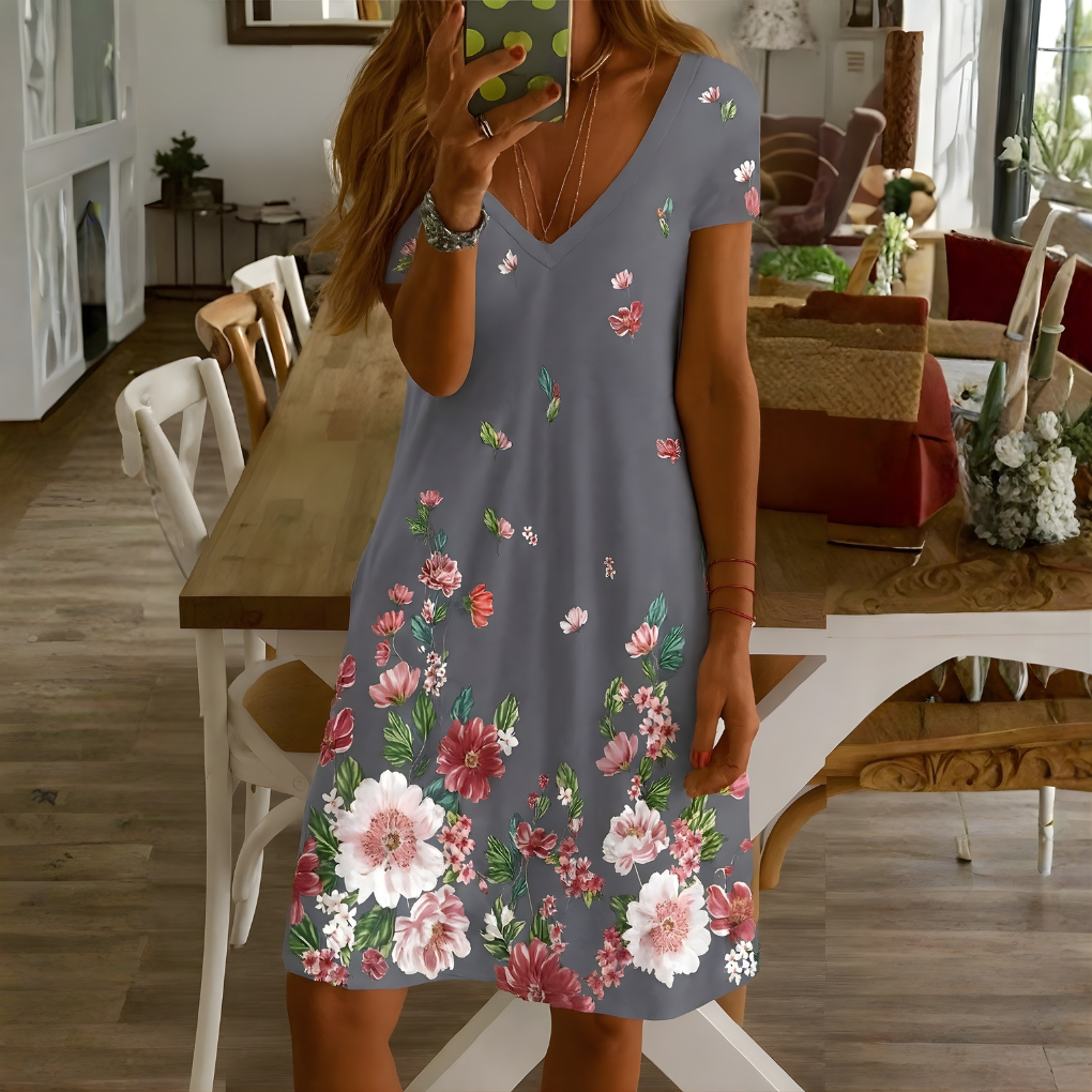 Georgiana | Women's V-Neck A-Line Midi Dress