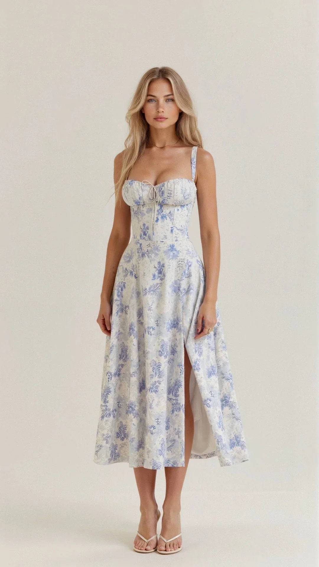 Nessa | Elegant Floral Bustier Midriff Waist Shaper Dress