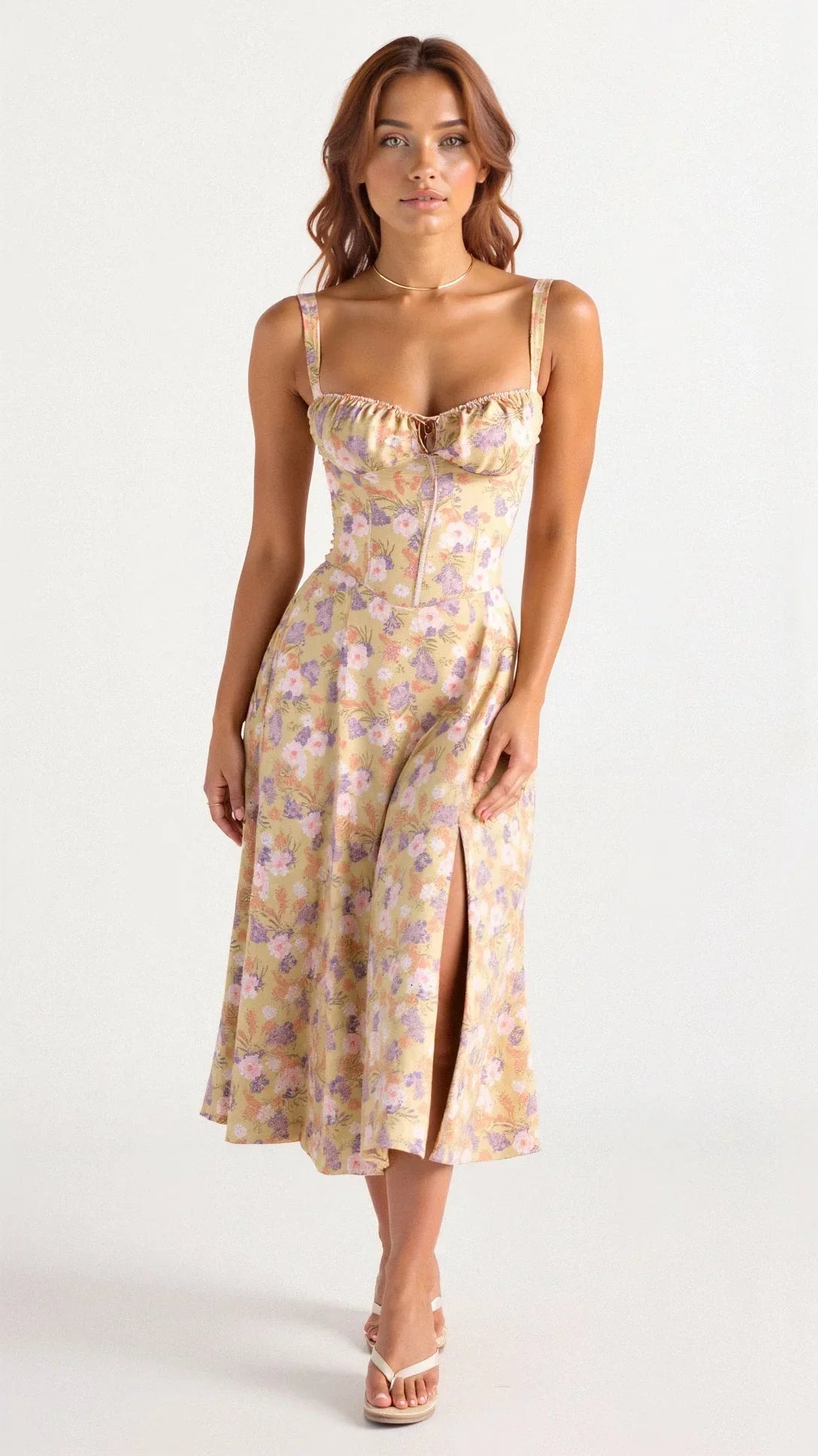 Nessa | Elegant Floral Bustier Midriff Waist Shaper Dress