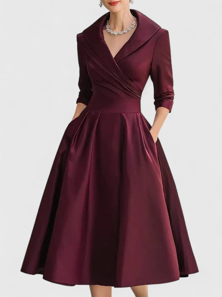 Denise | Women's V-Neck A-Line Midi Dress