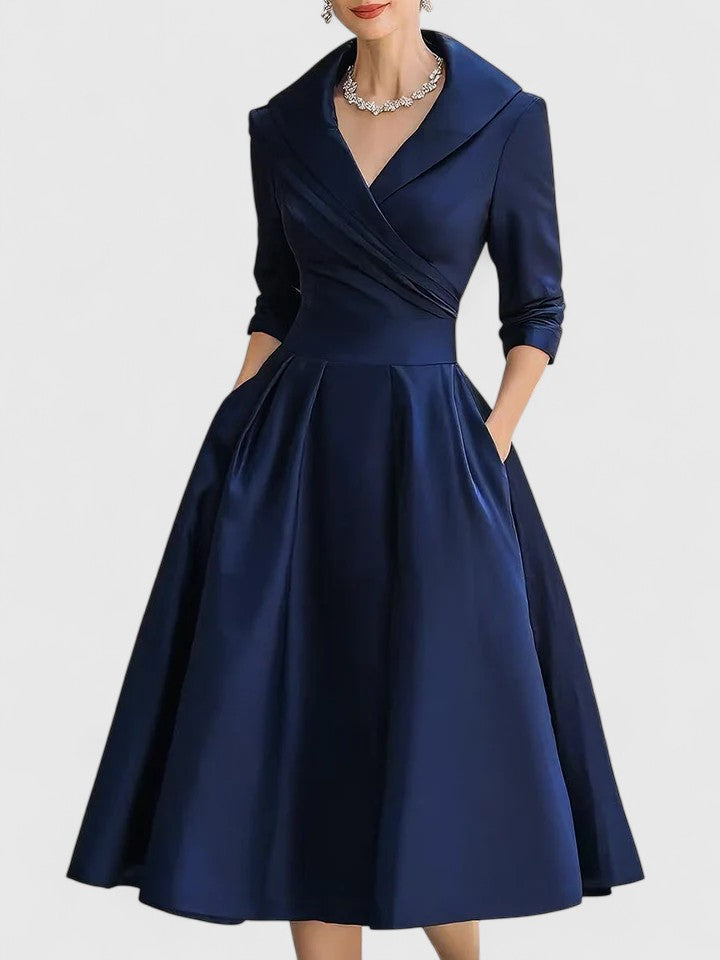 Denise | Women's V-Neck A-Line Midi Dress